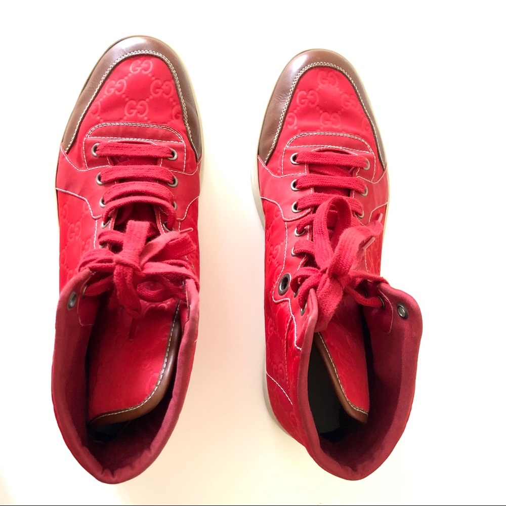 Gucci High Top Red Nylon Guccisima Sneakers 9.5 - Picture 3 of 7